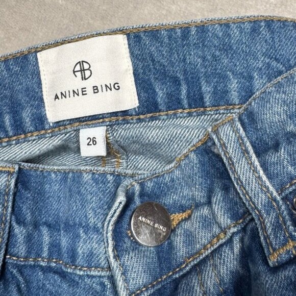 Anine Bing Roy 100% Organic Cotton Raw Hem Button Fly Denim Blue Jeans Size 26 - Picture 14 of 16